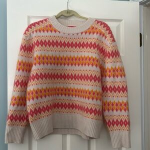 Beautiful thick j crew cashmere fair isle sweater vibrant orange and pink